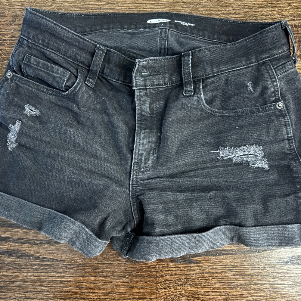 Old Navy Black Jean Shorts Distressed Style